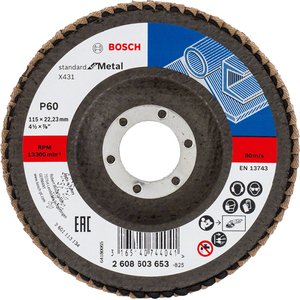 Disc lamelar / evantai de slefuire X431, 115 mm, G60, cu degajare, suport plastic 