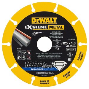 Disc diamantat DeWalt DT40252-QZ Extreme - 125x22.23 mm, pentru oteluri si materiale neferoase