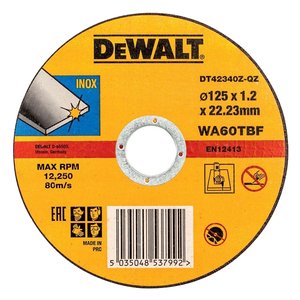 Disc taiere INOX, drept, 125x22.2x1.2 mm, DeWalt, tip DT42340Z-QZ