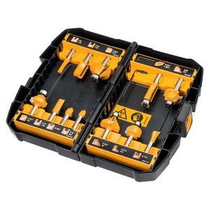 Set 12 freze pentru lemn DeWalt DT90016-QZ, in carcasa de plastic, ax  Ø 8.0 mm