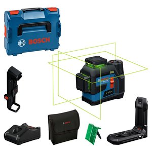 Nivela laser cu linii Bosch, tip GLL 12V-100-33 CG, cu suport LB 10 Professional, acumulator 12V Li-Ion 2Ah, incarcator si L-BOXX