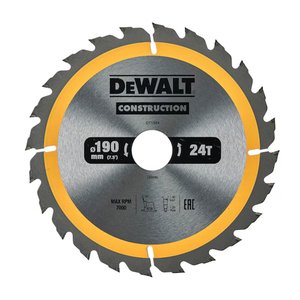 Disc (panza) Dewalt Construction pentru fierastrau circular, 190x30x1.8 mm, 24 dinti (taiere fina), pentru lemn, tip DT1944-QZ