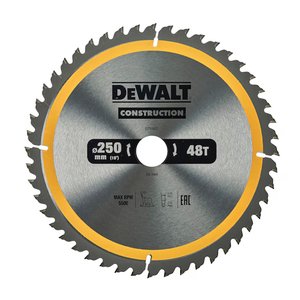 Disc (panza) Dewalt Construction pentru fierastrau circular, 250x30x3.0 mm, 48 dinti (taiere fina), pentru lemn, tip DT1957-QZ