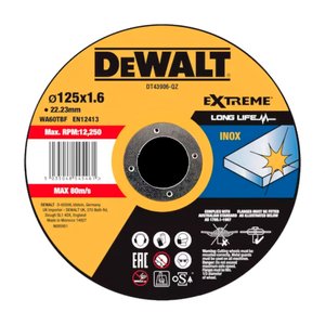 Disc DeWalt taiere INOX, drept, 125x22.2x1.6 mm, tip DT43906-QZ