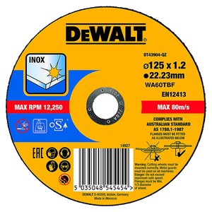 Disc taiere INOX, drept, 125x22.2x1.2 mm, DeWalt, tip DT43904-QZ