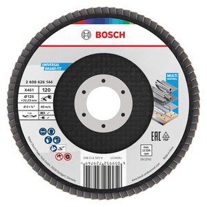 Disc de slefuire lamelar/evantai Bosch X451, 125x22.23 mm, G120, T29